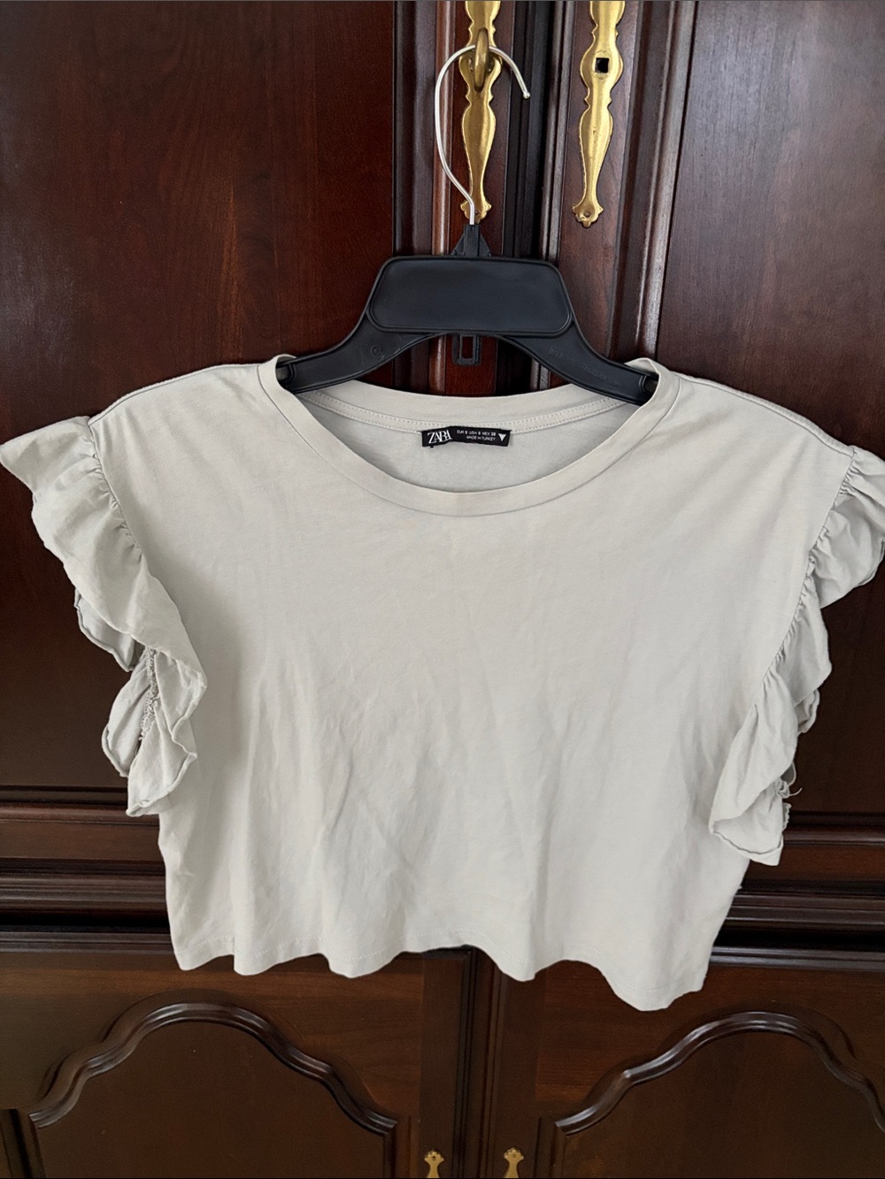 ZARA Grey Ruffle Sleeve Cropped Tee